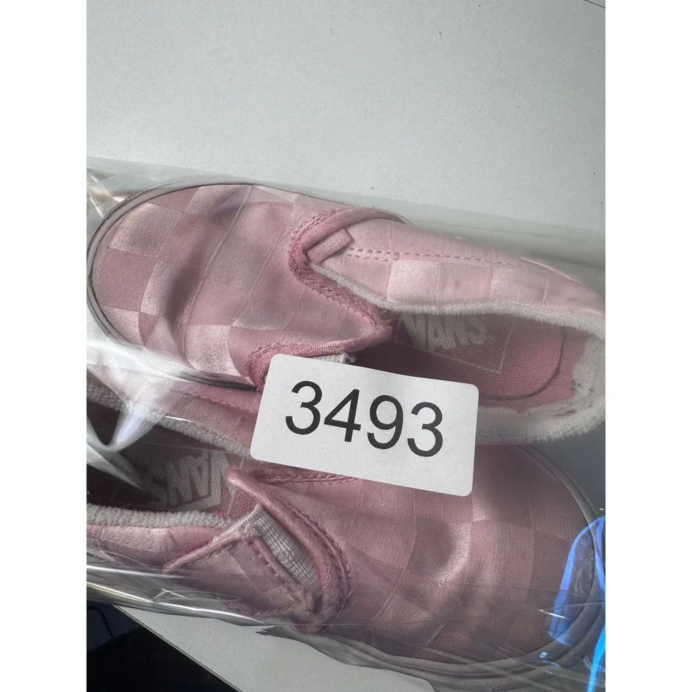 Vans Checkerboard Satin Slip On‎ Shoes Kids 8 Pink Rose Embroidery Hook Loop